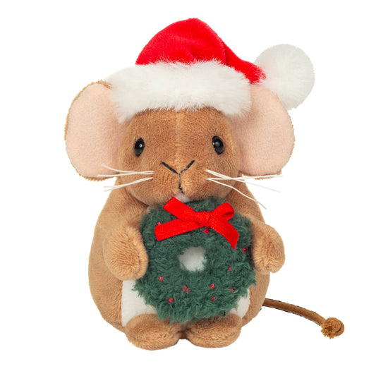 Weihnachtsmaus mit Kranz 11 cm - Plüschtier - Stofftier