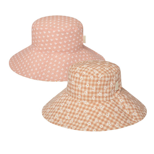 Rockahula Kids Sonnenhut mit orange-weißem Vichy-Karo | wendbar
