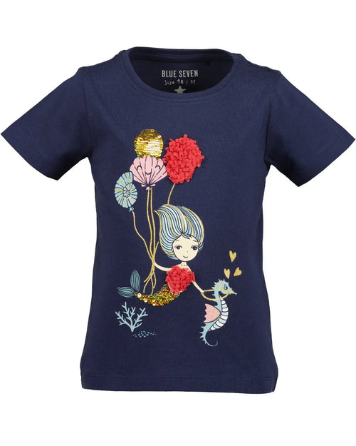 Blue Seven T-Shirt – Meerjungfrau & Blumen in Navy