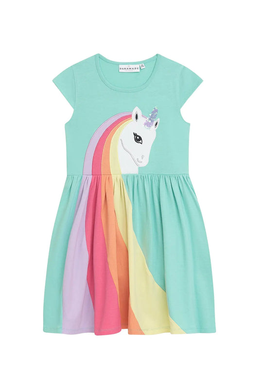 Danamade Kleid mit Einhorn und Regenbogen Mokkini Kindermode Gesperrt