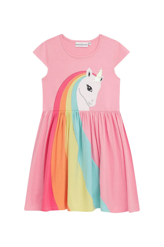 Danamade Kleid mit Einhorn und Regenbogen - Rosa Mokkini Kindermode Gesperrt