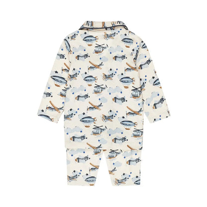 Dirkje Jungen-Pyjama – Off-White mit Flugzeugmuster - Pyjama - Dirkje