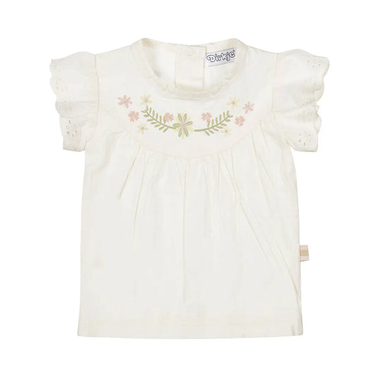 Dirkje Mädchen-Bluse in Creme mit floraler Stickerei Mokkini Kindermode