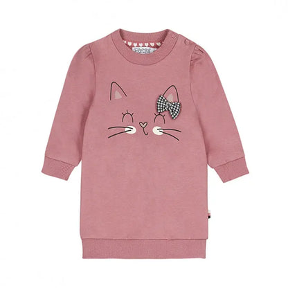 Dirkje Sweatkleid rosa mit Katzenmotiv Mokkini Kindermode Kleid
