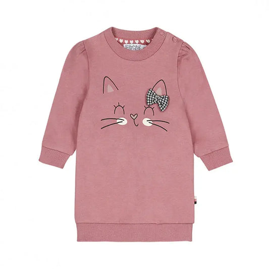 Dirkje Sweatkleid rosa mit Katzenmotiv Mokkini Kindermode Kleid