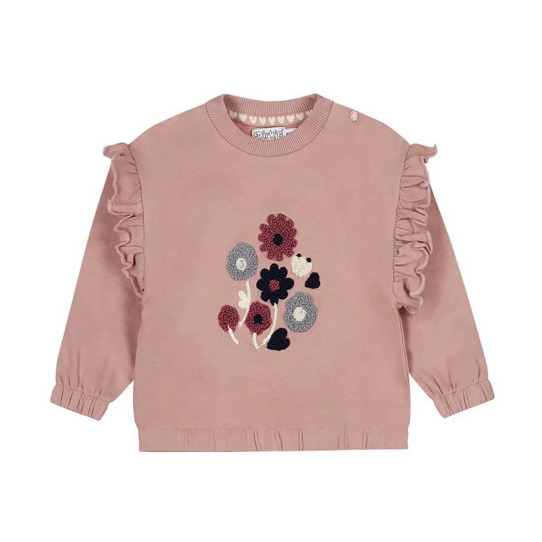 Dirkje Sweatshirt Mädchen rosa mit Blumenstickerei & Rüschen Mokkini Kindermode Sweatshirt