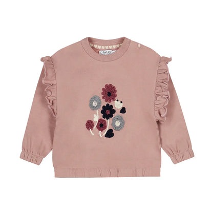 Dirkje Sweatshirt Mädchen rosa mit Blumenstickerei & Rüschen Mokkini Kindermode Sweatshirt