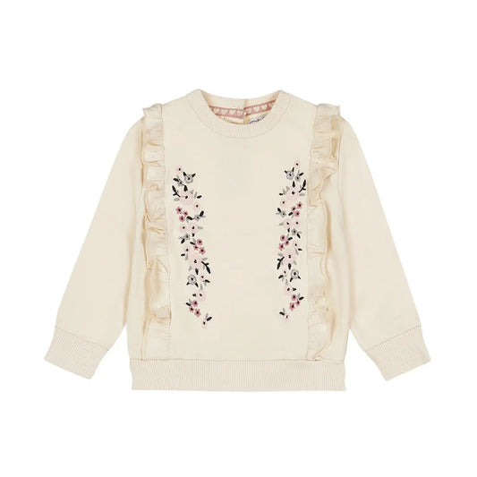Dirkje Sweatshirt mit Rüschen & Blumen – Creme Mokkini Kindermode Sweatshirt