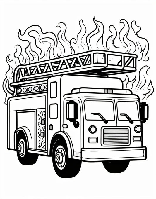 Feuerwehrwagen im Einsatz Mokkini Kindermode Ausmalbild