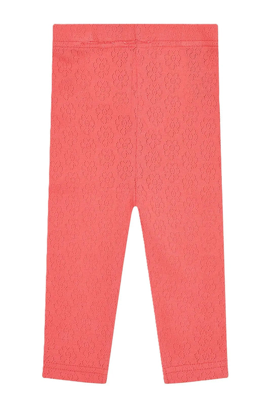 Hust & Claire Gestrickte Leggings aus Baumwolle mit Blumen-Ösenmuster (Koralle)