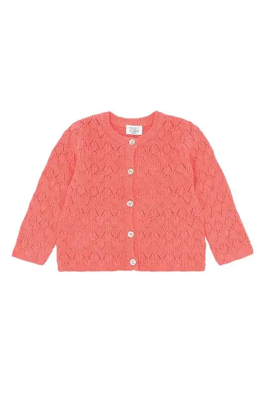 Hust & Claire Strickjacke mit Lochmuster in Koralle Mokkini Kindermode Cardigan
