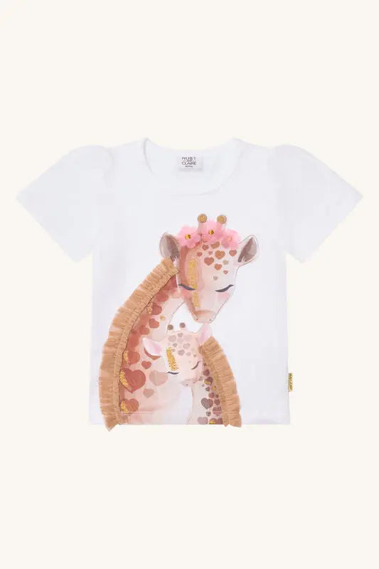 Hust & Claire T-Shirt aus Bio-Baumwolle mit Giraffen und Glitter (weiss) Mokkini Kindermode HustSommer