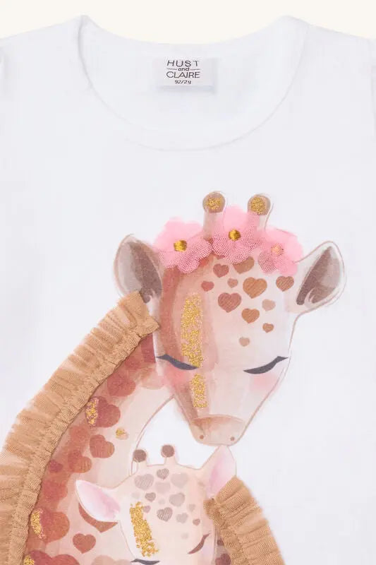 Hust & Claire T-Shirt aus Bio-Baumwolle mit Giraffen und Glitter (weiss) Mokkini Kindermode HustSommer