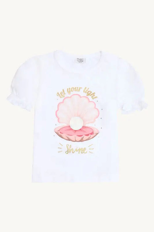 Hust & Claire T-Shirt mit Muschelmotiv in weiss