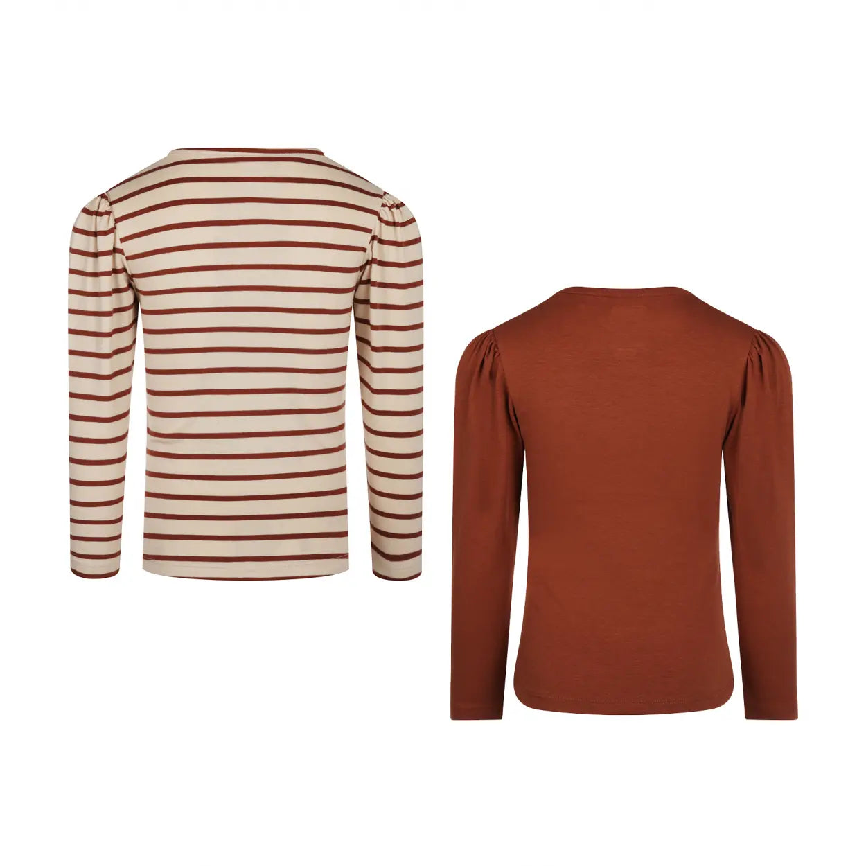 Koko Noko Langarm T-Shirt 2-Pack – Creme/Rote Streifen & Cognac - T-Shirt Langarm - Koko Noko