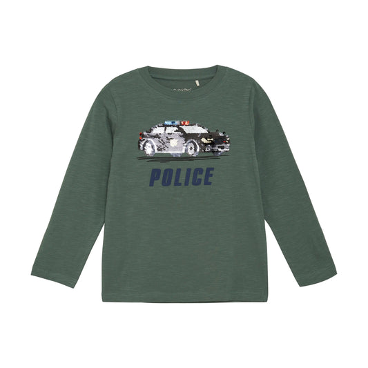 MINYMO Langarmshirt – Polizeiwagen mit Wendepailletten | Mokkini Kindermode T-shirt ls