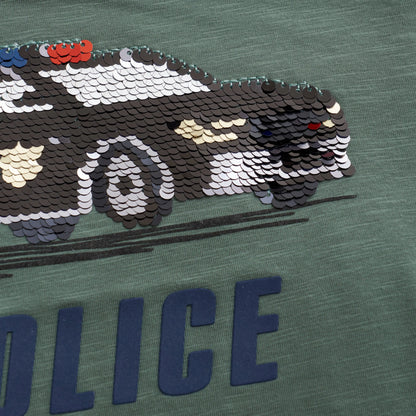 MINYMO Langarmshirt – Polizeiwagen mit Wendepailletten | Mokkini Kindermode T-shirt ls