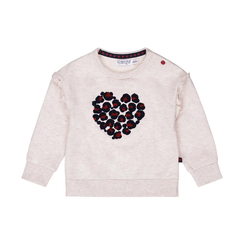 Mädchen-Sweatshirt – Beige-Grau & Herz-Leopardenmuster, Herbst/Winter 2024