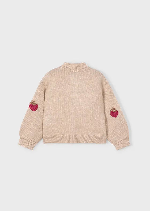 Mayoral Cardigan Beige mit Erdbeeren - Stickerei Mokkini Kindermode Cardigan