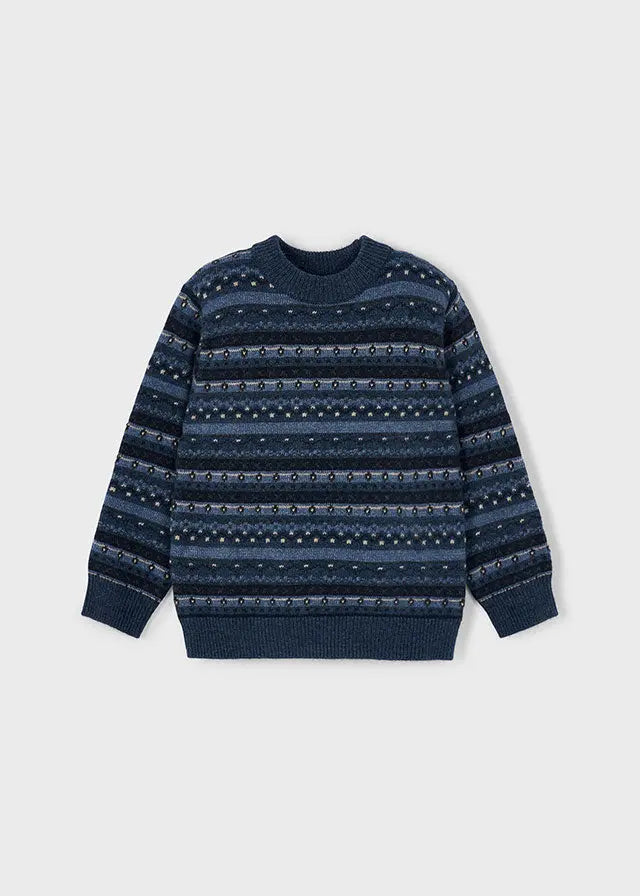 Mayoral Jacquard-Pullover Blau mit Wintermuster Mokkini Kindermode Pullover