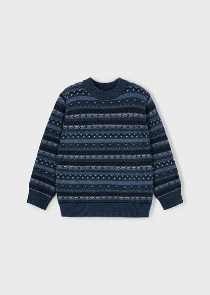 Mayoral Jacquard-Pullover Blau mit Wintermuster Mokkini Kindermode Pullover