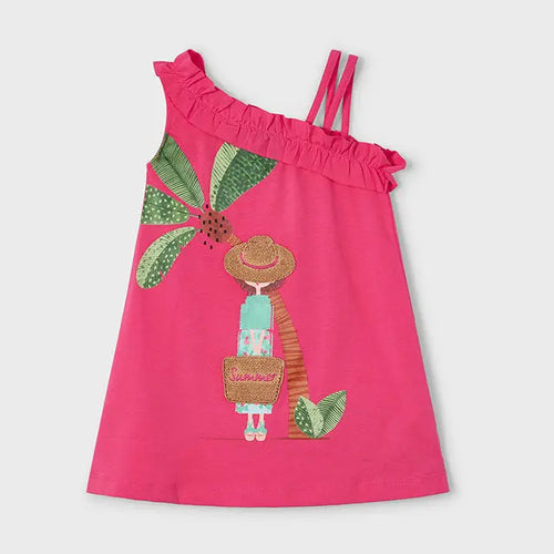 Mayoral Kleid in Pink mit tropischem Print und Rüschen-Details
