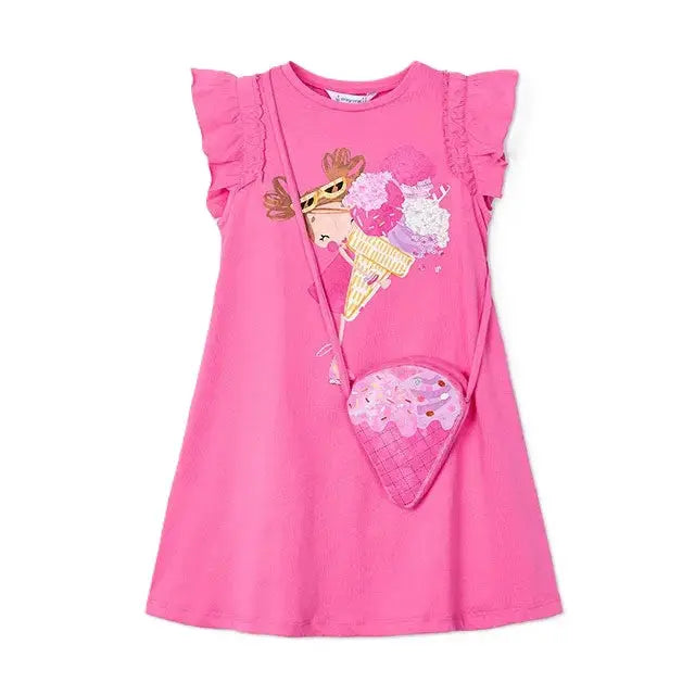 Mayoral Kleid in pink mit Eiscreme-Print und passender Tasche Mokkini Kindermode Kleid