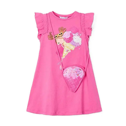 Mayoral Kleid in pink mit Eiscreme-Print und passender Tasche