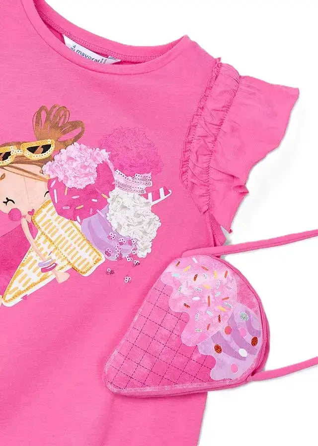 Mayoral Kleid in pink mit Eiscreme-Print und passender Tasche Mokkini Kindermode Kleid