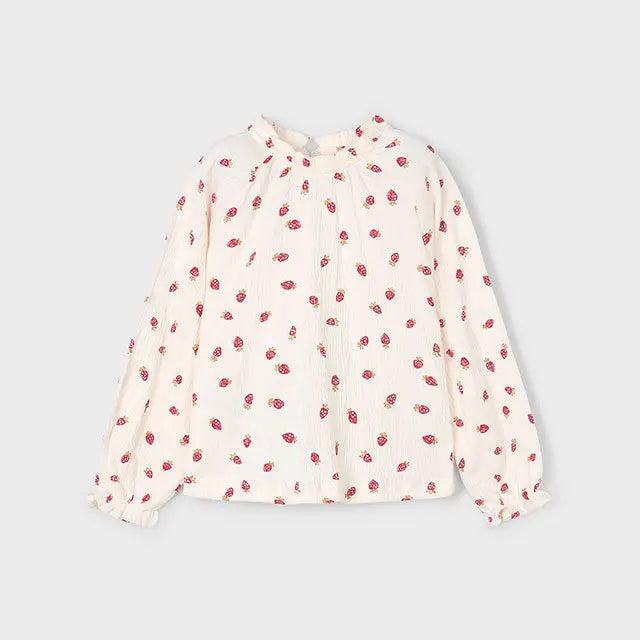 Mayoral Langarmshirt Erdbeeren mit Bubikragen Mokkini Kindermode Bluse