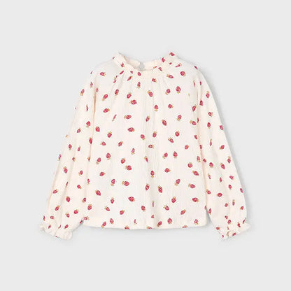 Mayoral Langarmshirt Erdbeeren mit Bubikragen Mokkini Kindermode Bluse