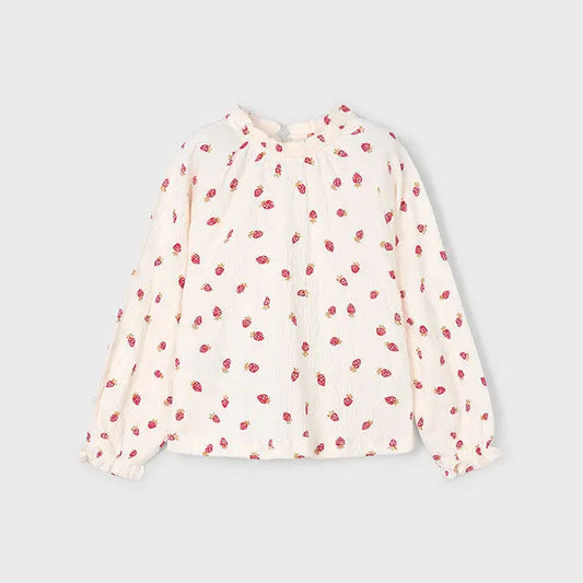 Mayoral Langarmshirt Erdbeeren mit Bubikragen Mokkini Kindermode Bluse
