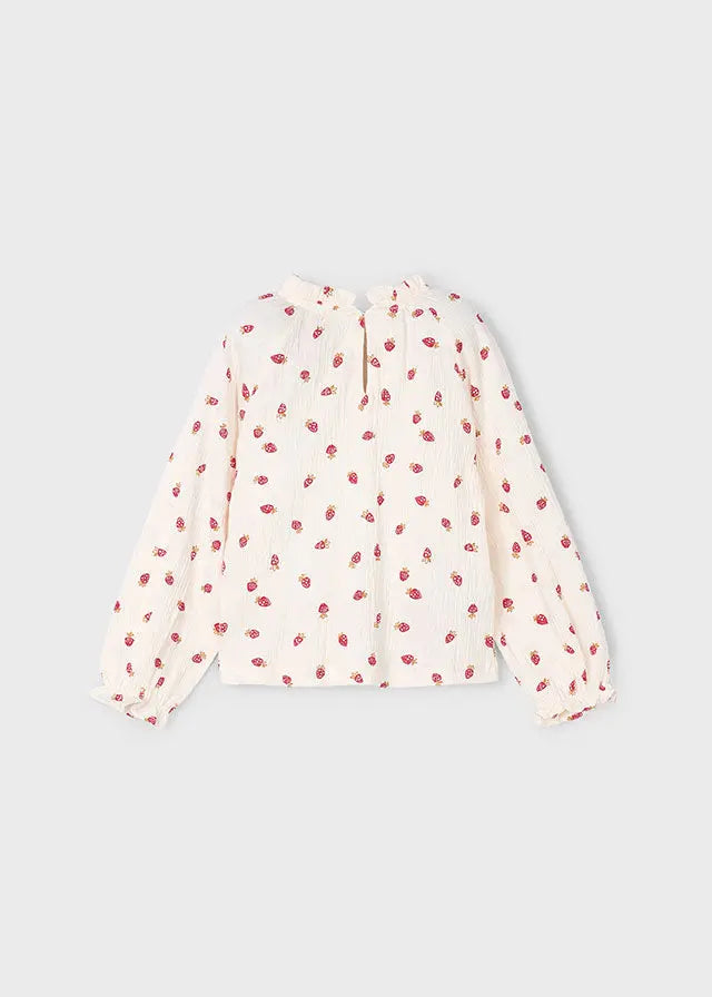 Mayoral Langarmshirt Erdbeeren mit Bubikragen Mokkini Kindermode Bluse