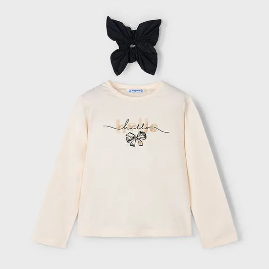 Mayoral Langarmshirt mit Schleife & Haargummi Mokkini Kindermode T-Shirt Langarm