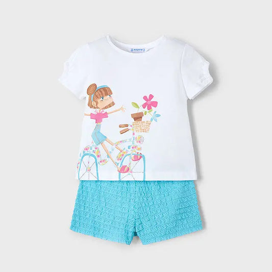 Mayoral Set -T-Shirt mit Fahrrad-Motiv und Shorts blau