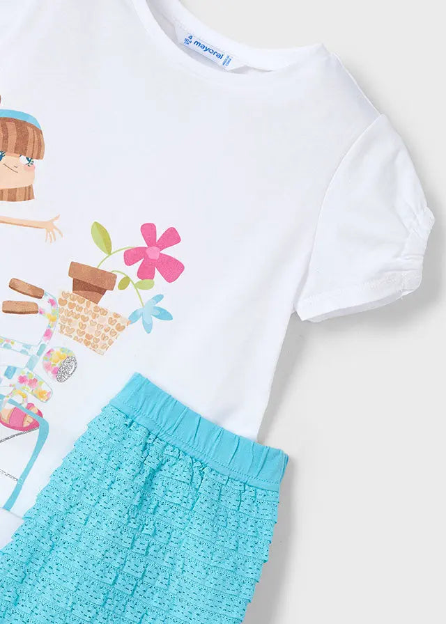 Mayoral Set -T-Shirt mit Fahrrad-Motiv und Shorts Mokkini Kindermode Mädchen Set