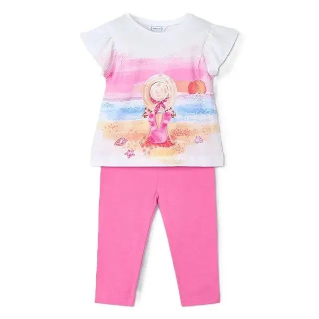 Mayoral Set - T-Shirt mit Strandmotiv und Leggings in Rosa Mokkini Kindermode Mädchen Set