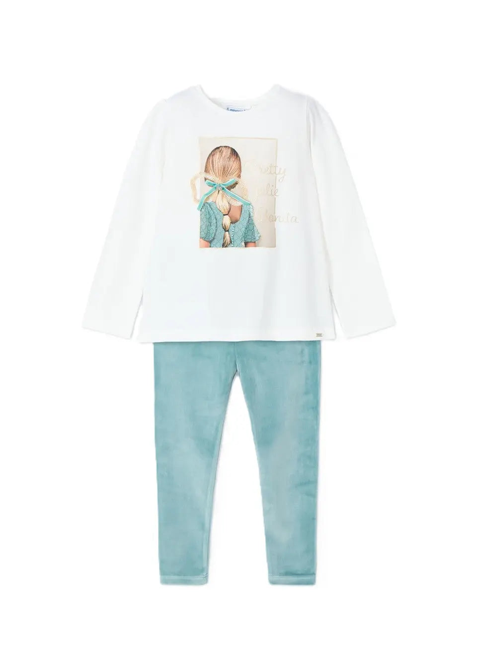 Mayoral Set mit Schleifenapplikation und Samtleggings Mokkini Kindermode Set