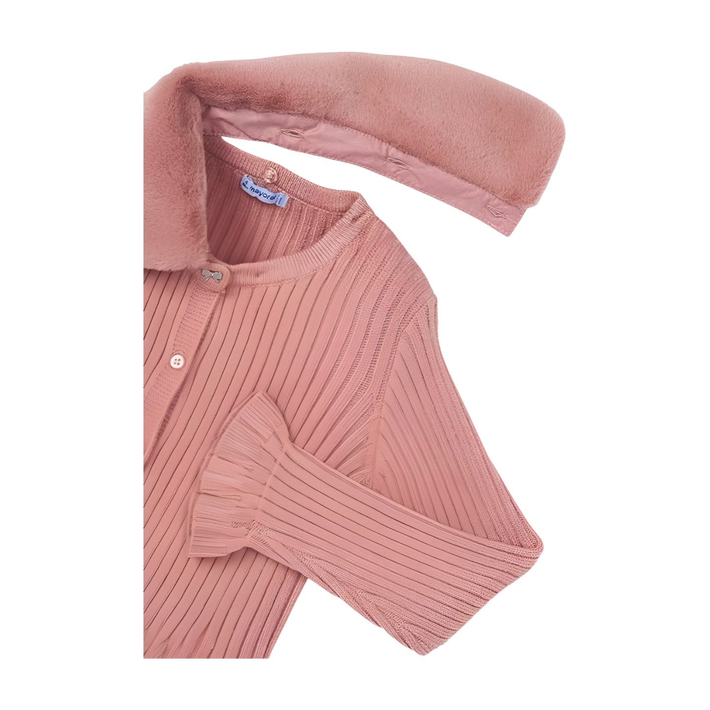 Mayoral Strickjacke Rosa mit Plüschkragen Mokkini Kindermode