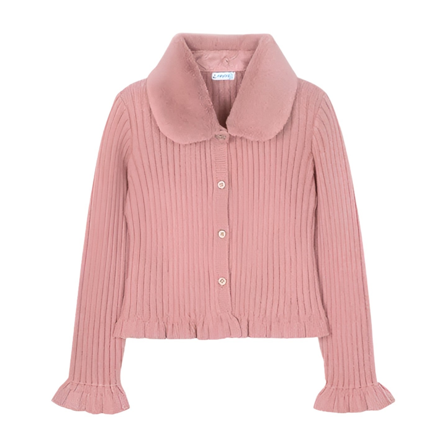 Mayoral Strickjacke Rosa mit Plüschkragen Mokkini Kindermode