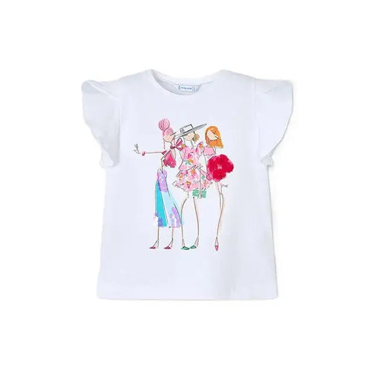 Mayoral T-Shirt mit stilvollem Mädelsprint und Rüschenärmeln Mokkini Kindermode T-Shirt
