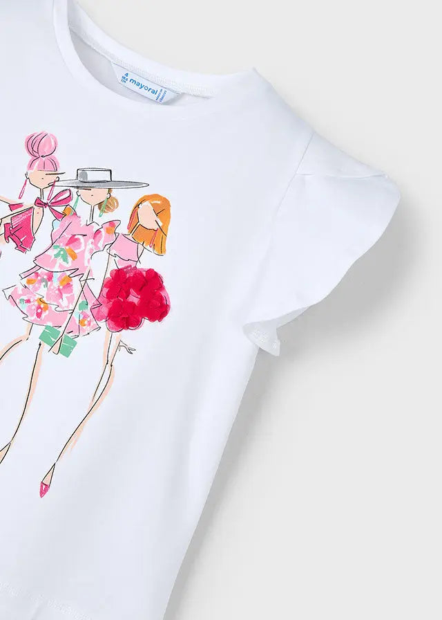 Mayoral T-Shirt mit stilvollem Mädelsprint und Rüschenärmeln Mokkini Kindermode T-Shirt