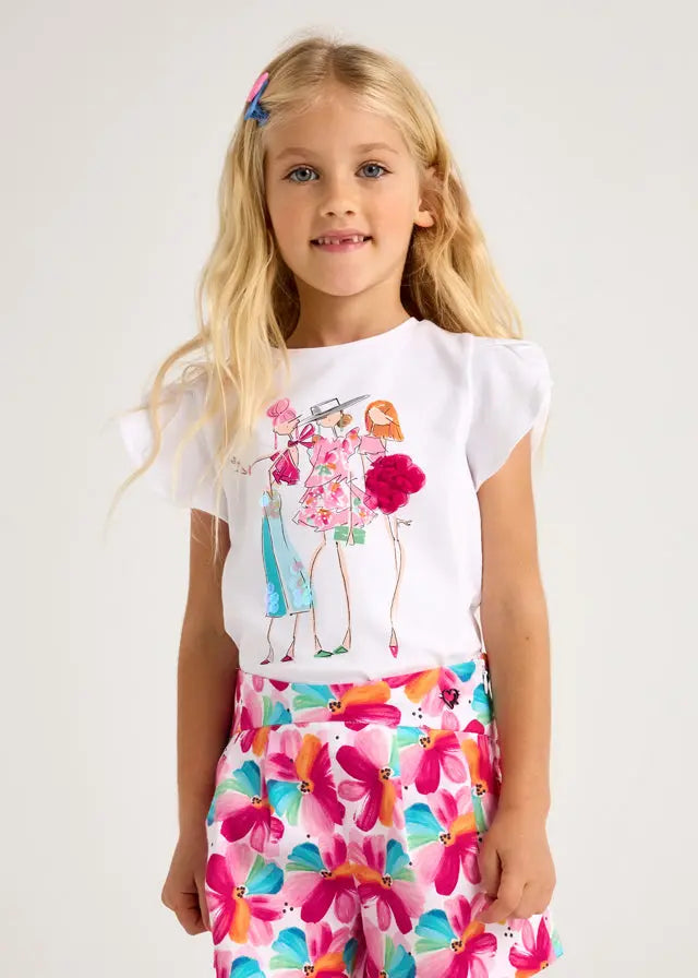 Mayoral T-Shirt mit stilvollem Mädelsprint und Rüschenärmeln Mokkini Kindermode T-Shirt