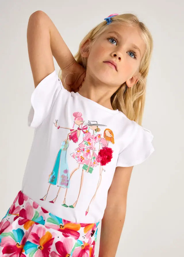 Mayoral T-Shirt mit stilvollem Mädelsprint und Rüschenärmeln Mokkini Kindermode T-Shirt