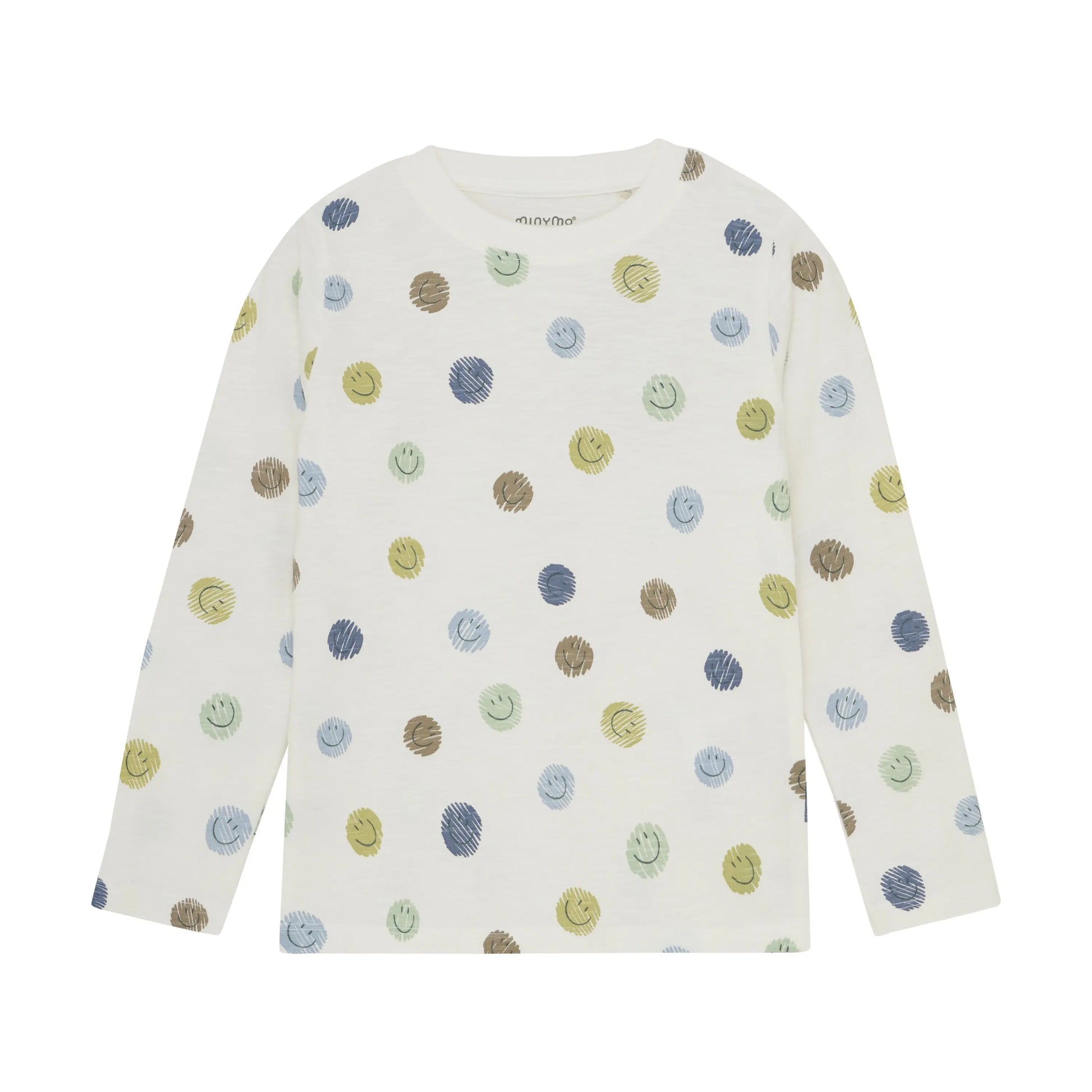 Minymo Jungen Langarmshirt "Smiley" in Weiß mit bunten Punkten Mokkini Kindermode Gesperrt