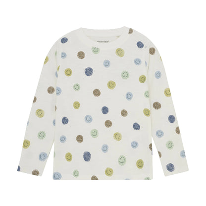 Minymo Jungen Langarmshirt "Smiley" in Weiß mit bunten Punkten Mokkini Kindermode Gesperrt
