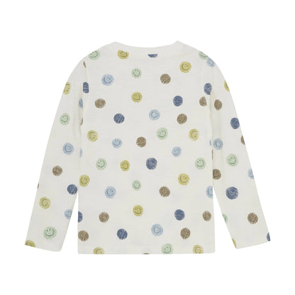 Minymo Jungen Langarmshirt "Smiley" in Weiß mit bunten Punkten Mokkini Kindermode Gesperrt