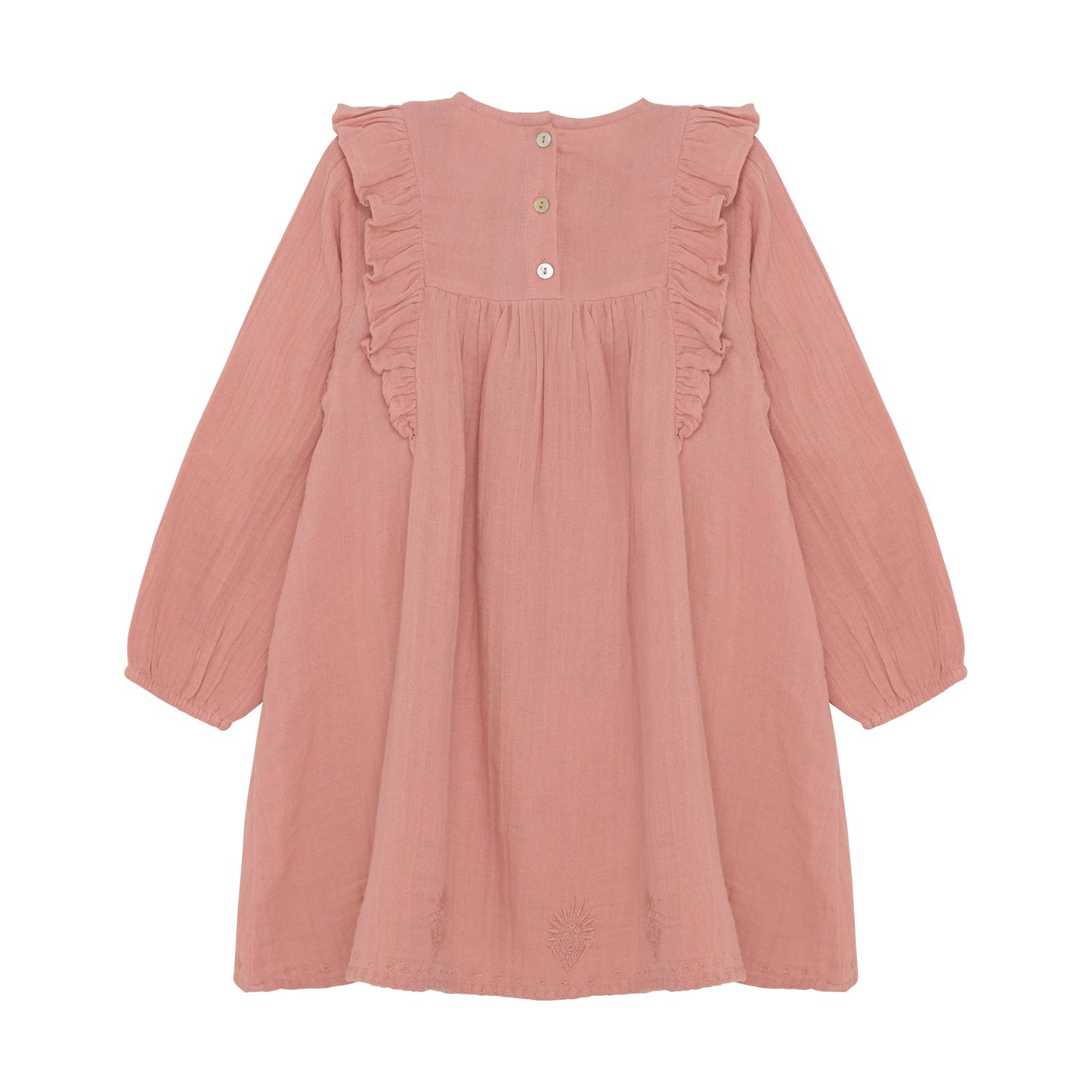 Minymo Kleid mit Rüschen und Stickereien in Altrosa Mokkini Kindermode Gesperrt