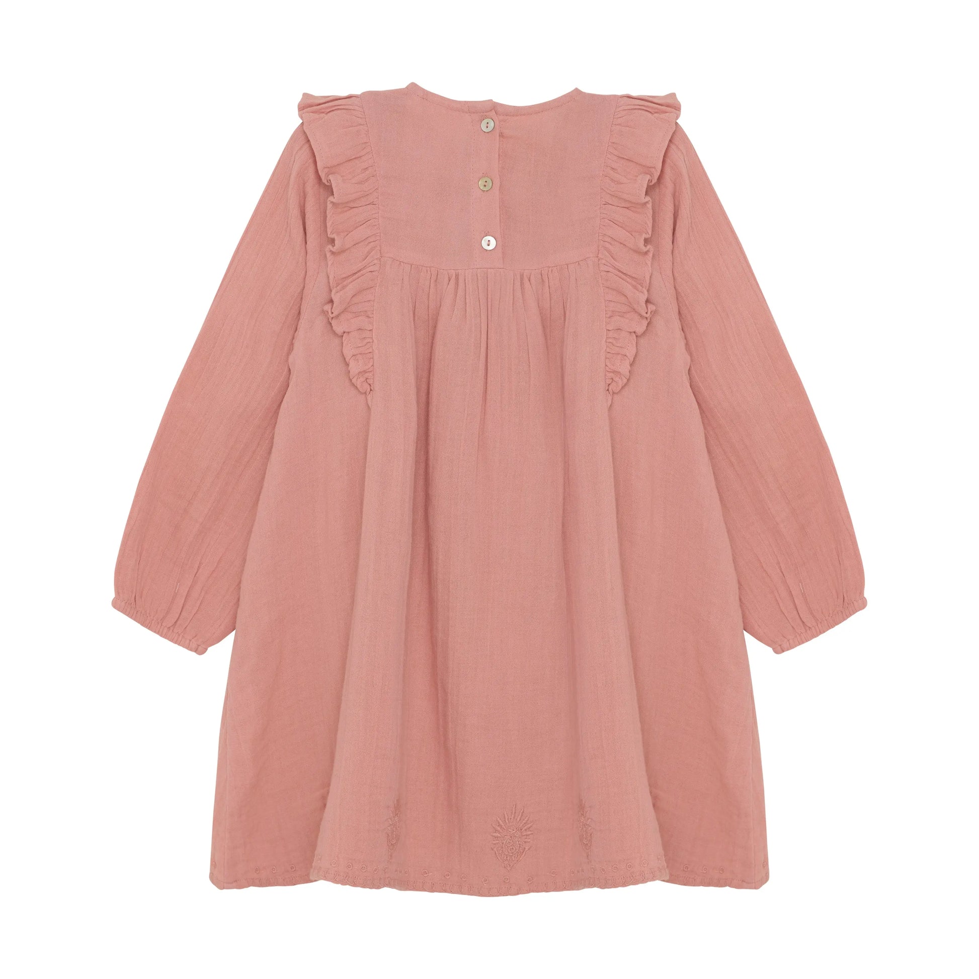 Minymo Kleid mit Rüschen und Stickereien in Altrosa Mokkini Kindermode Gesperrt