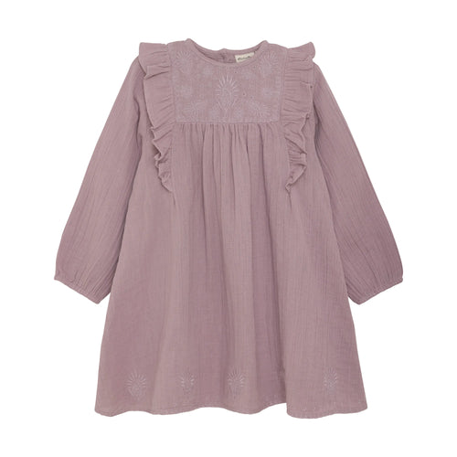 Minymo Kleid mit Rüschen und Stickereien in Flieder